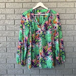 Lilly Pulitzer Elsa Silk Top Smocked Vibrant Colorful
